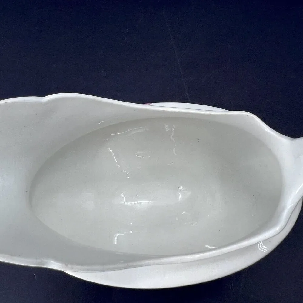 Antique 1900s Homer Laughlin The Angelus Rose Pattern Scalloped Gravy Sauce Boat - Picture 9 of 11